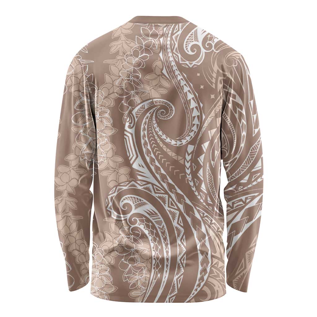 Polynesia Plumeria Lei Long Sleeve Shirt Beige Curves Motif LT7 - Polynesian Pride