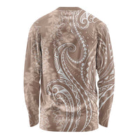 Polynesia Plumeria Lei Long Sleeve Shirt Beige Curves Motif LT7 - Polynesian Pride