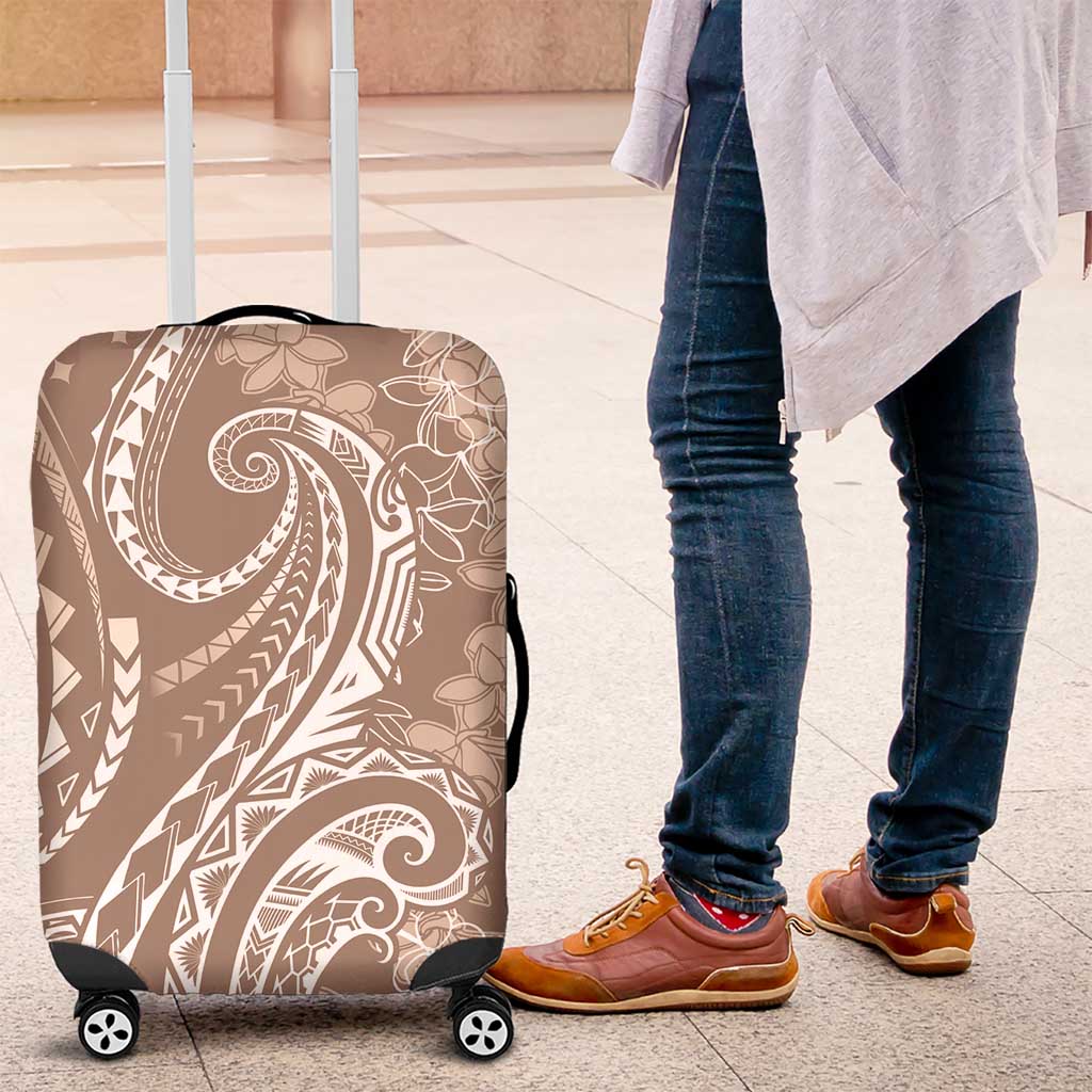 Polynesia Plumeria Lei Luggage Cover Beige Curves Motif