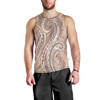 Polynesia Plumeria Lei Men Tank Top Beige Curves Motif LT7 - Polynesian Pride