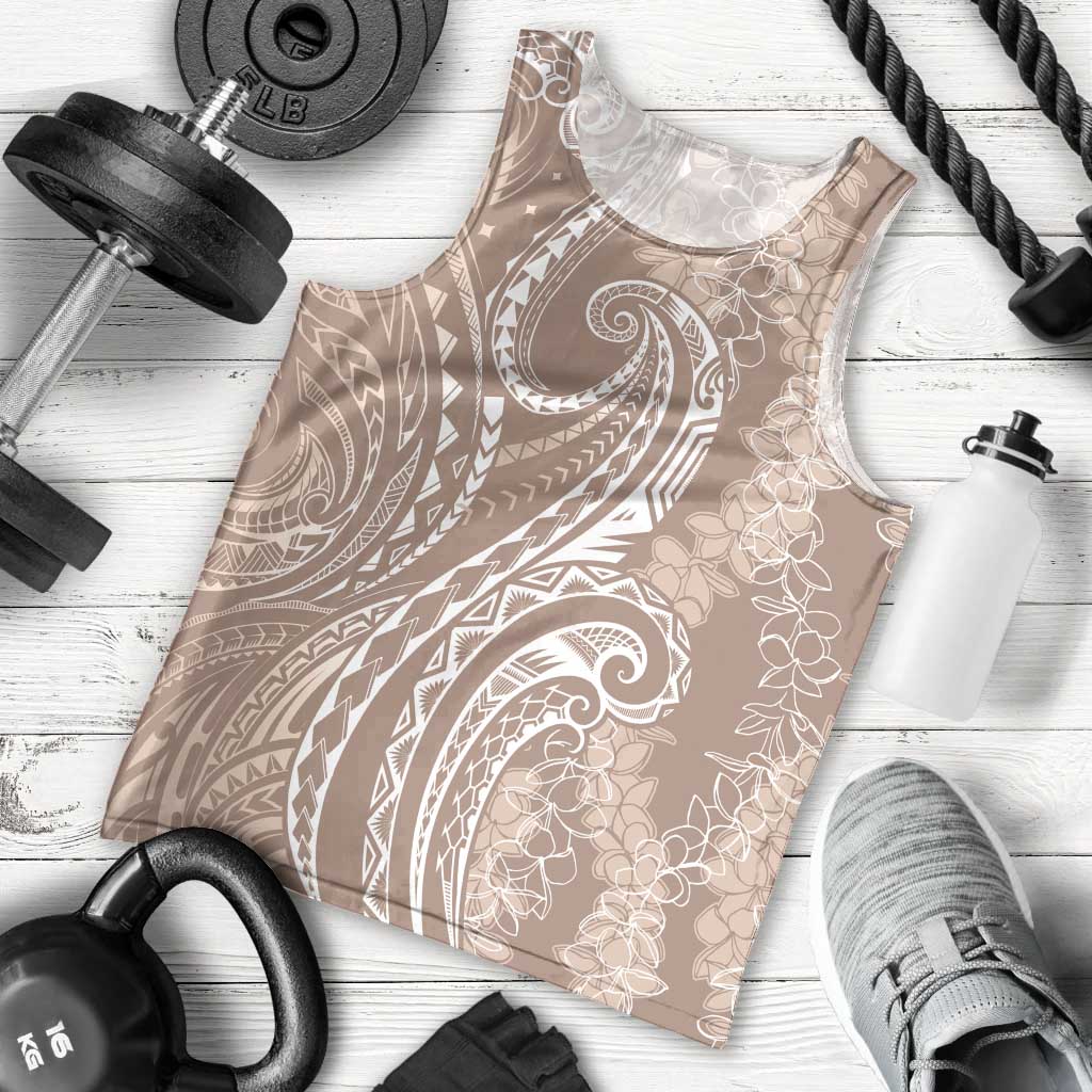 Polynesia Plumeria Lei Men Tank Top Beige Curves Motif LT7 - Polynesian Pride