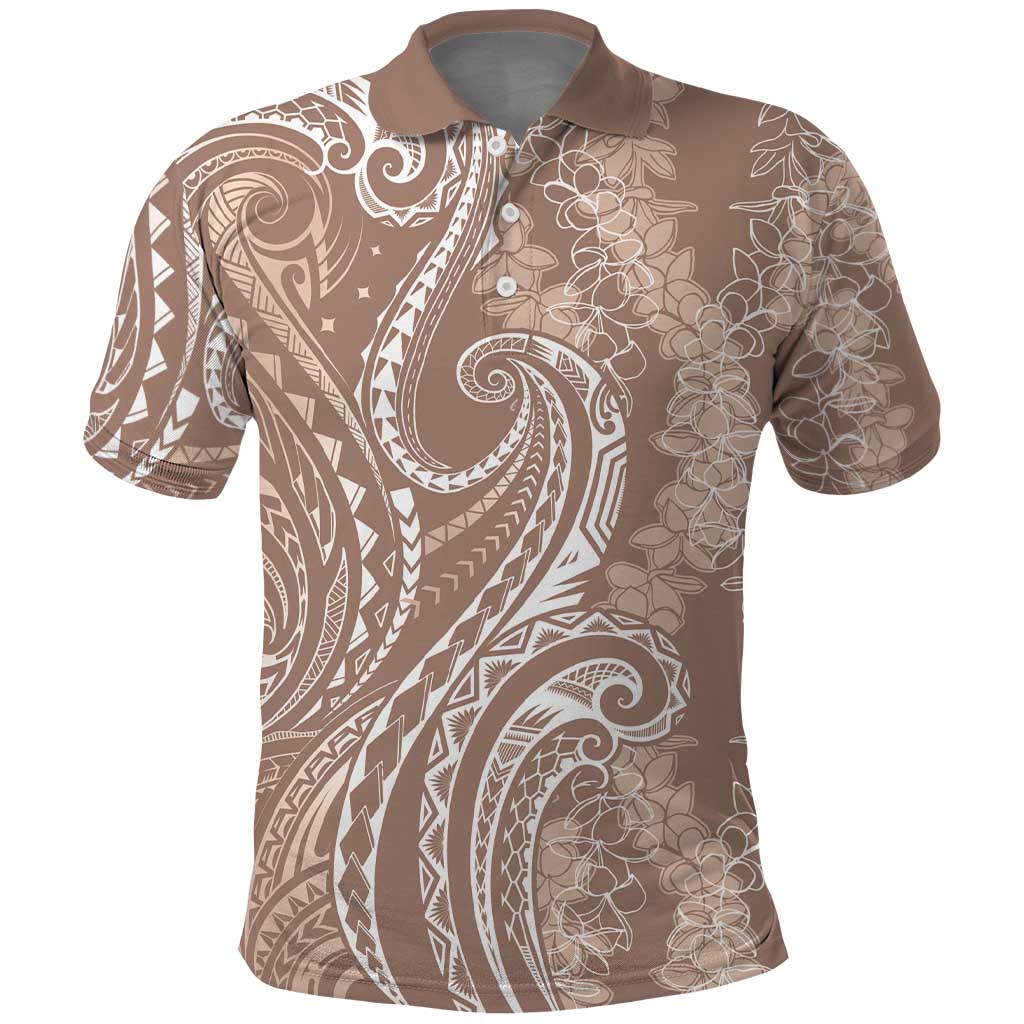 Polynesia Plumeria Lei Polo Shirt Beige Curves Motif