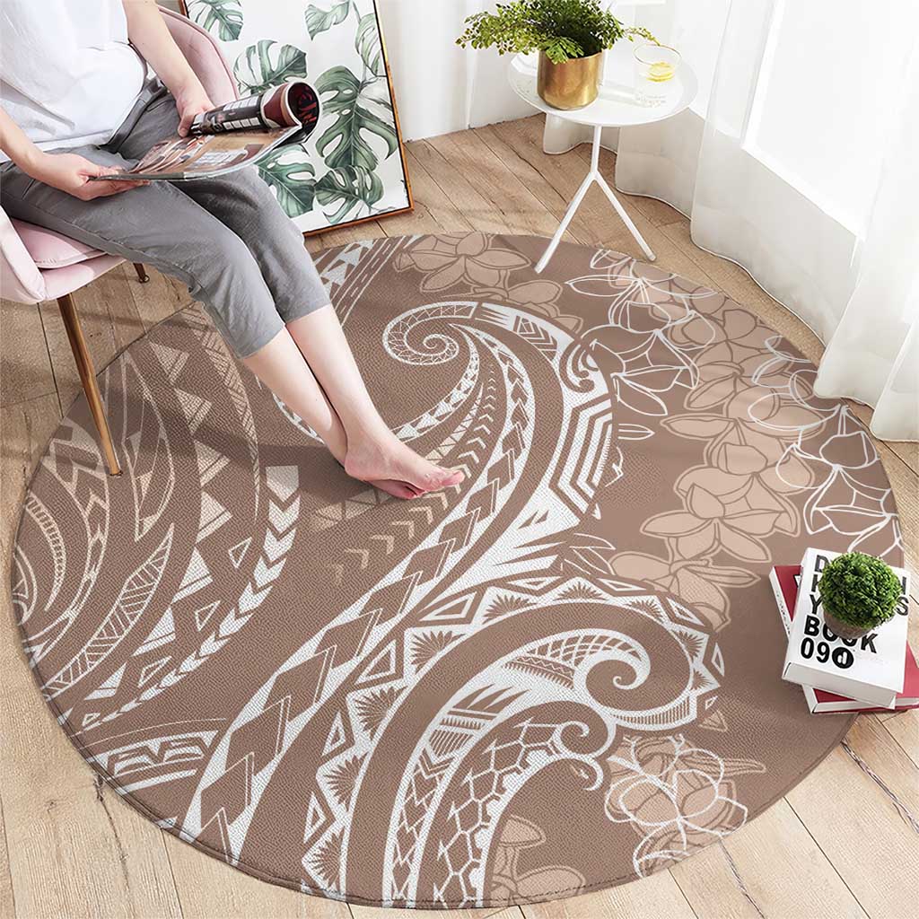Polynesia Plumeria Lei Round Carpet Beige Curves Motif