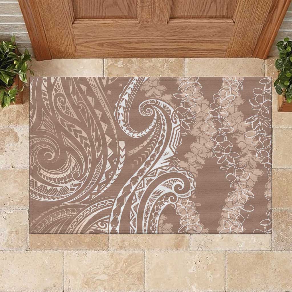Polynesia Plumeria Lei Rubber Doormat Beige Curves Motif LT7 Beige - Polynesian Pride