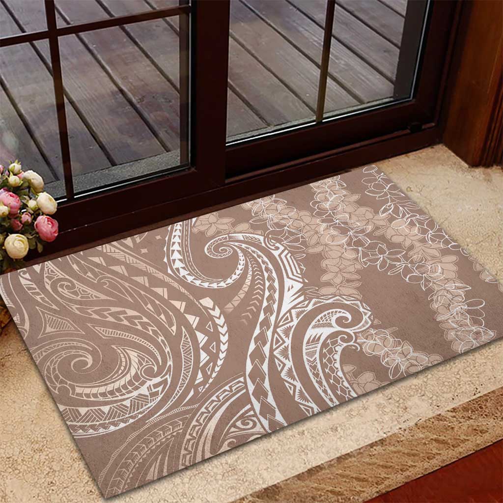 Polynesia Plumeria Lei Rubber Doormat Beige Curves Motif LT7 - Polynesian Pride