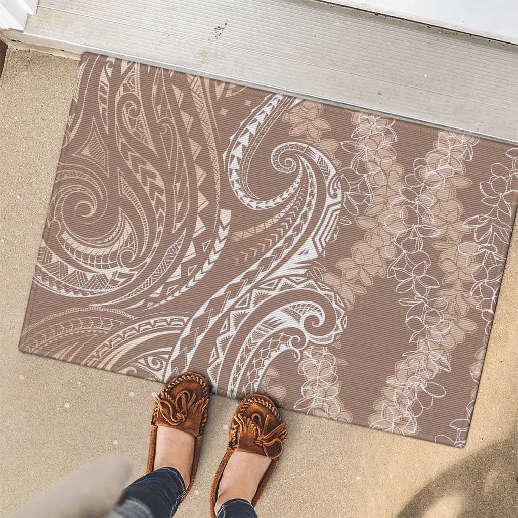 Polynesia Plumeria Lei Rubber Doormat Beige Curves Motif LT7 - Polynesian Pride