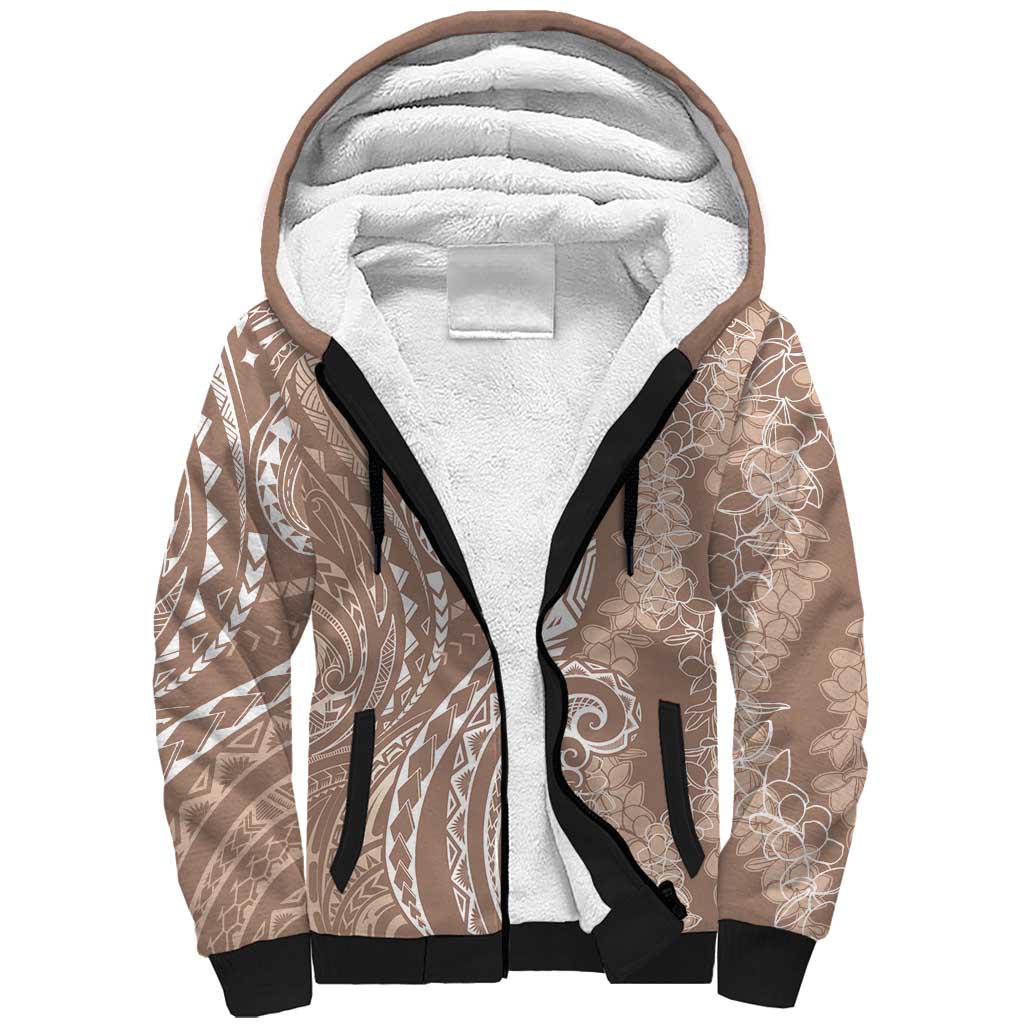 Polynesia Plumeria Lei Sherpa Hoodie Beige Curves Motif LT7 Unisex Beige - Polynesian Pride