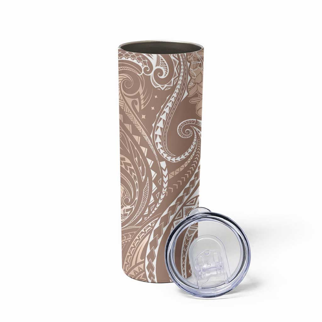 Polynesia Plumeria Lei Skinny Tumbler Beige Curves Motif