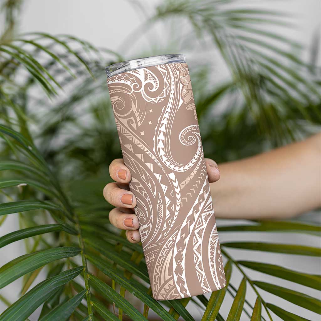 Polynesia Plumeria Lei Skinny Tumbler Beige Curves Motif
