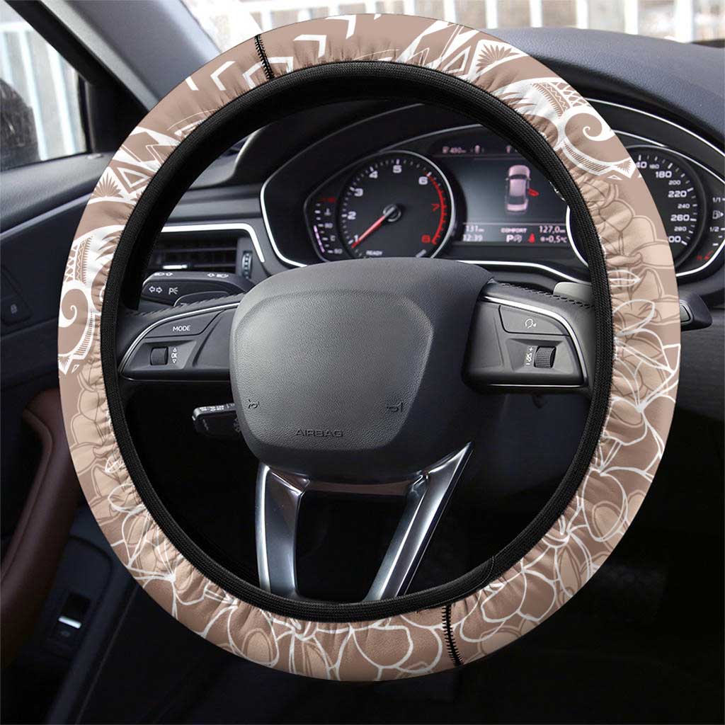 Polynesia Plumeria Lei Steering Wheel Cover Beige Curves Motif LT7 - Polynesian Pride