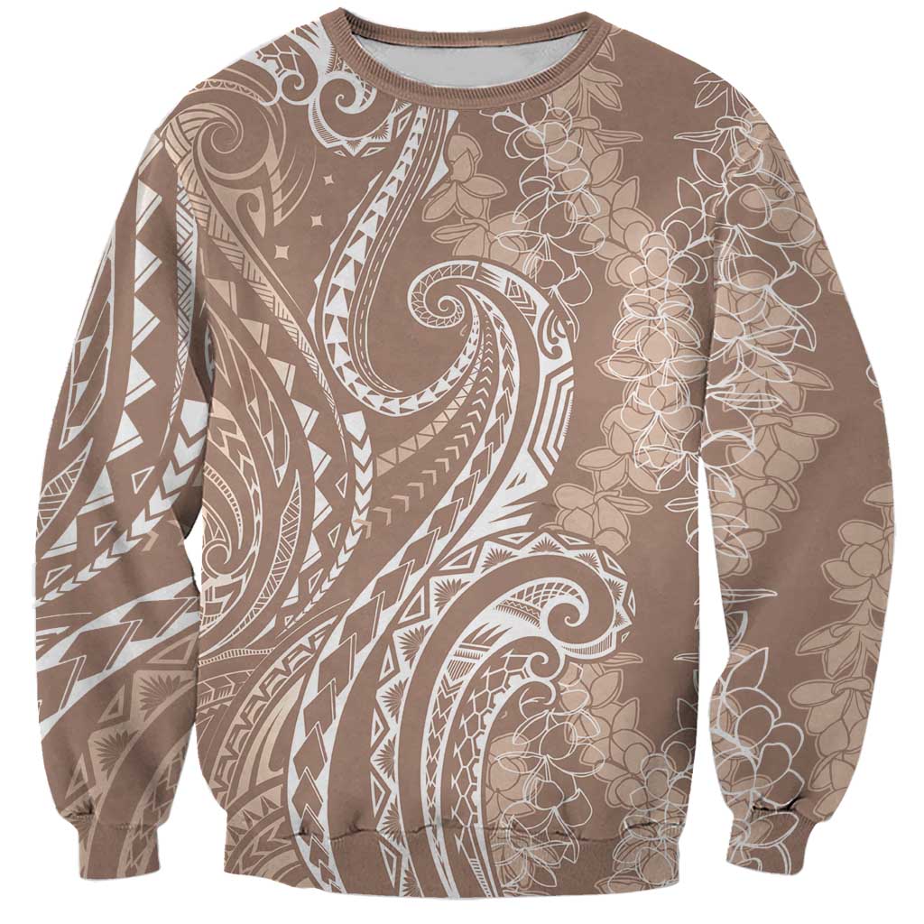 Polynesia Plumeria Lei Sweatshirt Beige Curves Motif LT7 Unisex Beige - Polynesian Pride