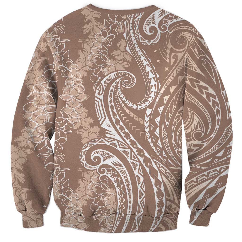Polynesia Plumeria Lei Sweatshirt Beige Curves Motif LT7 - Polynesian Pride