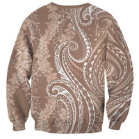 Polynesia Plumeria Lei Sweatshirt Beige Curves Motif LT7 - Polynesian Pride