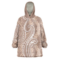 Polynesia Plumeria Lei Wearable Blanket Hoodie Beige Curves Motif LT7 One Size Beige - Polynesian Pride