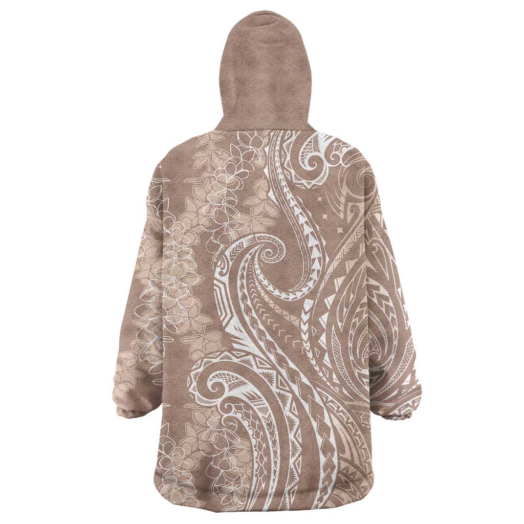 Polynesia Plumeria Lei Wearable Blanket Hoodie Beige Curves Motif LT7 - Polynesian Pride