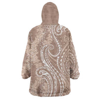 Polynesia Plumeria Lei Wearable Blanket Hoodie Beige Curves Motif LT7 - Polynesian Pride