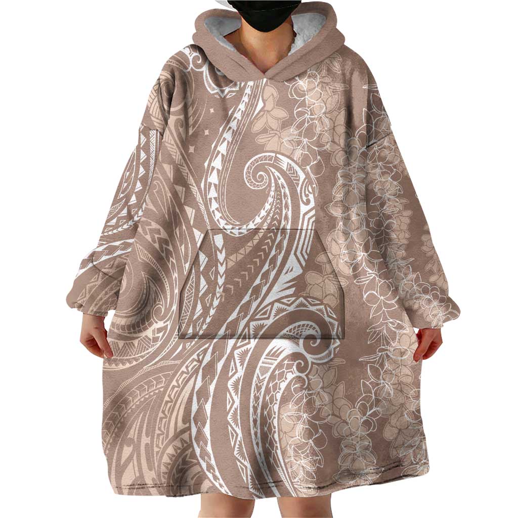 Polynesia Plumeria Lei Wearable Blanket Hoodie Beige Curves Motif LT7 - Polynesian Pride