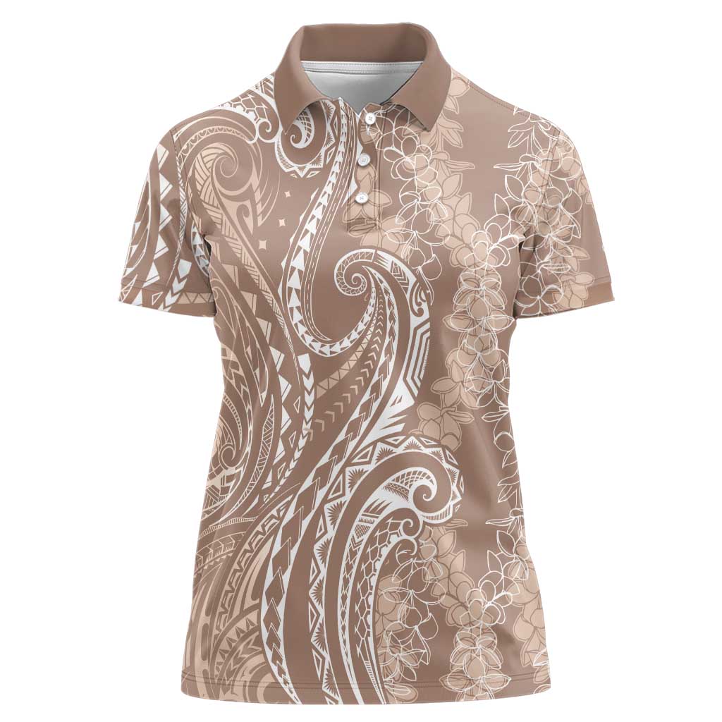 Polynesia Plumeria Lei Women Polo Shirt Beige Curves Motif