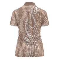 Polynesia Plumeria Lei Women Polo Shirt Beige Curves Motif