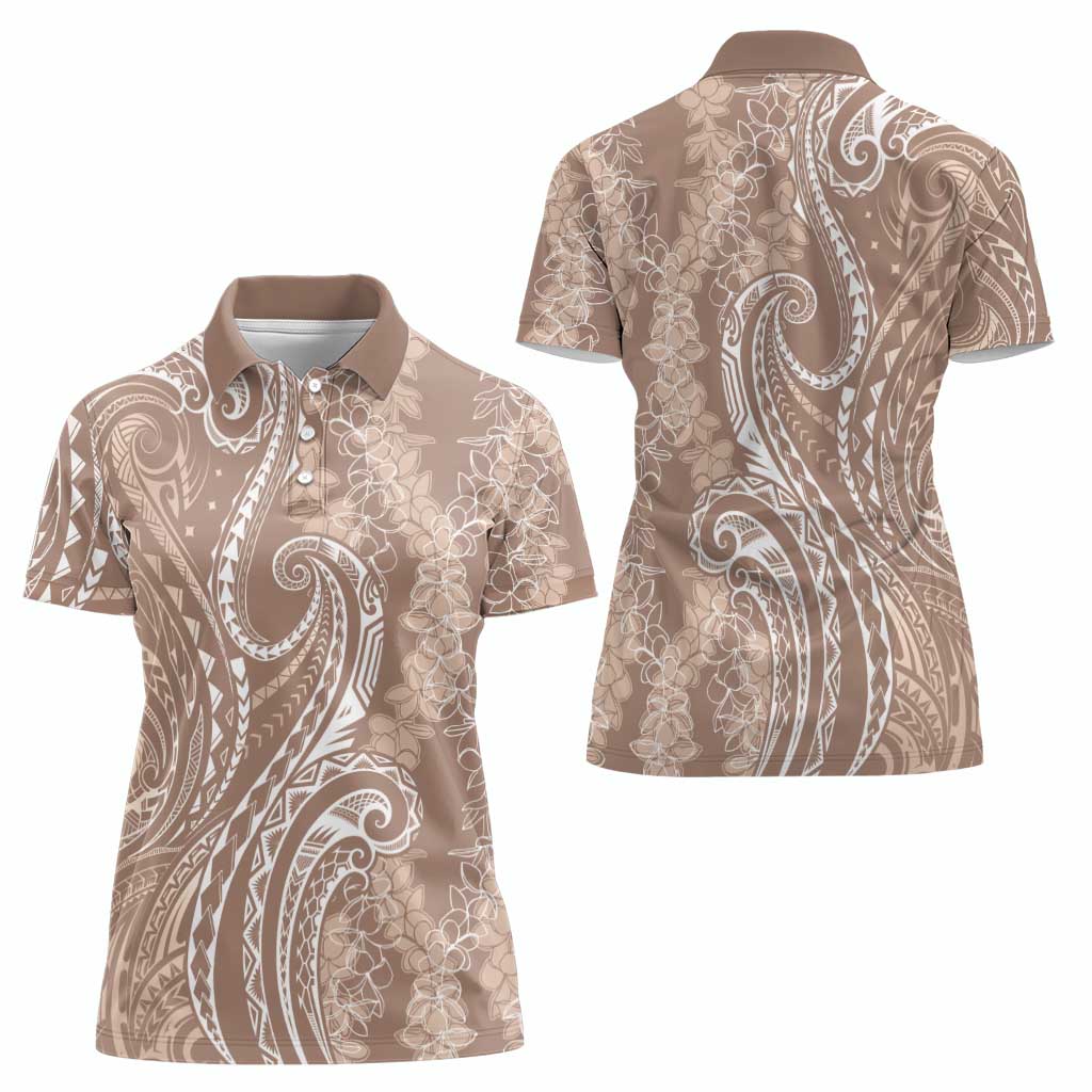 Polynesia Plumeria Lei Women Polo Shirt Beige Curves Motif