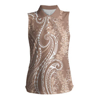 Polynesia Plumeria Lei Women Sleeveless Polo Shirt Beige Curves Motif