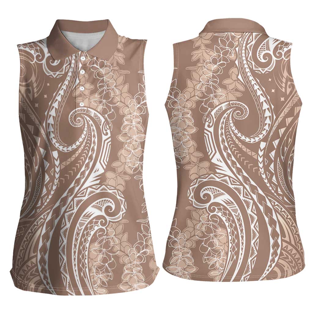 Polynesia Plumeria Lei Women Sleeveless Polo Shirt Beige Curves Motif