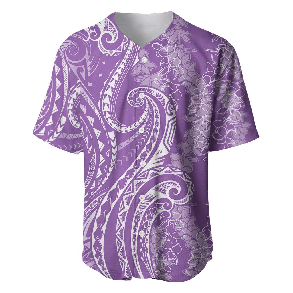 Polynesia Plumeria Lei Baseball Jersey Periwinkle Curves Motif