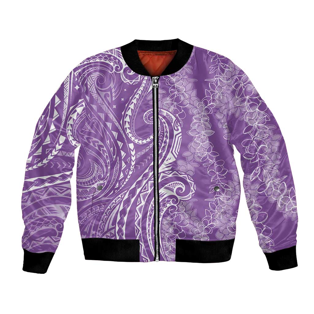 Polynesia Plumeria Lei Bomber Jacket Periwinkle Curves Motif