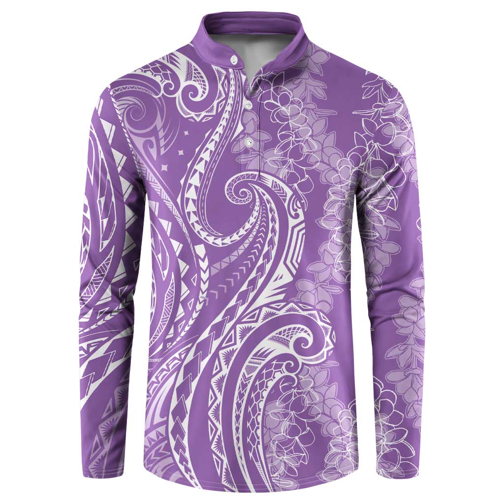 Polynesia Plumeria Lei Button Sweatshirt Periwinkle Curves Motif LT7 Periwinkle - Polynesian Pride