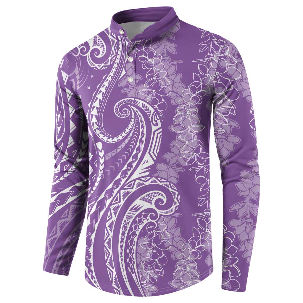 Polynesia Plumeria Lei Button Sweatshirt Periwinkle Curves Motif LT7 - Polynesian Pride