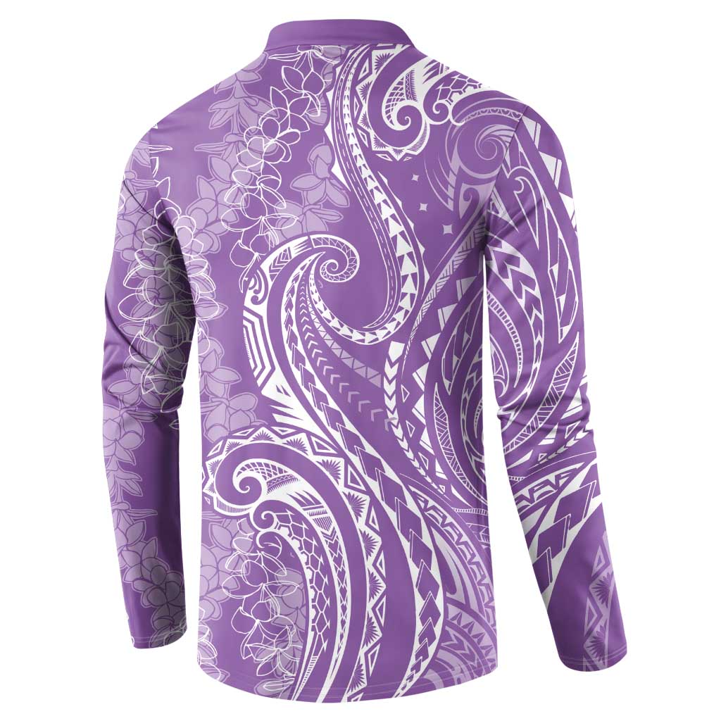 Polynesia Plumeria Lei Button Sweatshirt Periwinkle Curves Motif LT7 - Polynesian Pride