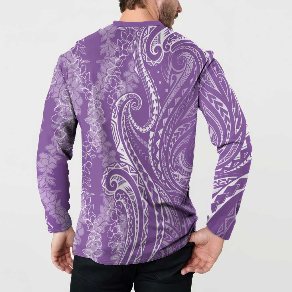 Polynesia Plumeria Lei Button Sweatshirt Periwinkle Curves Motif LT7 - Polynesian Pride