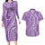Polynesia Plumeria Lei Couples Matching Long Sleeve Bodycon Dress and Hawaiian Shirt Periwinkle Curves Motif
