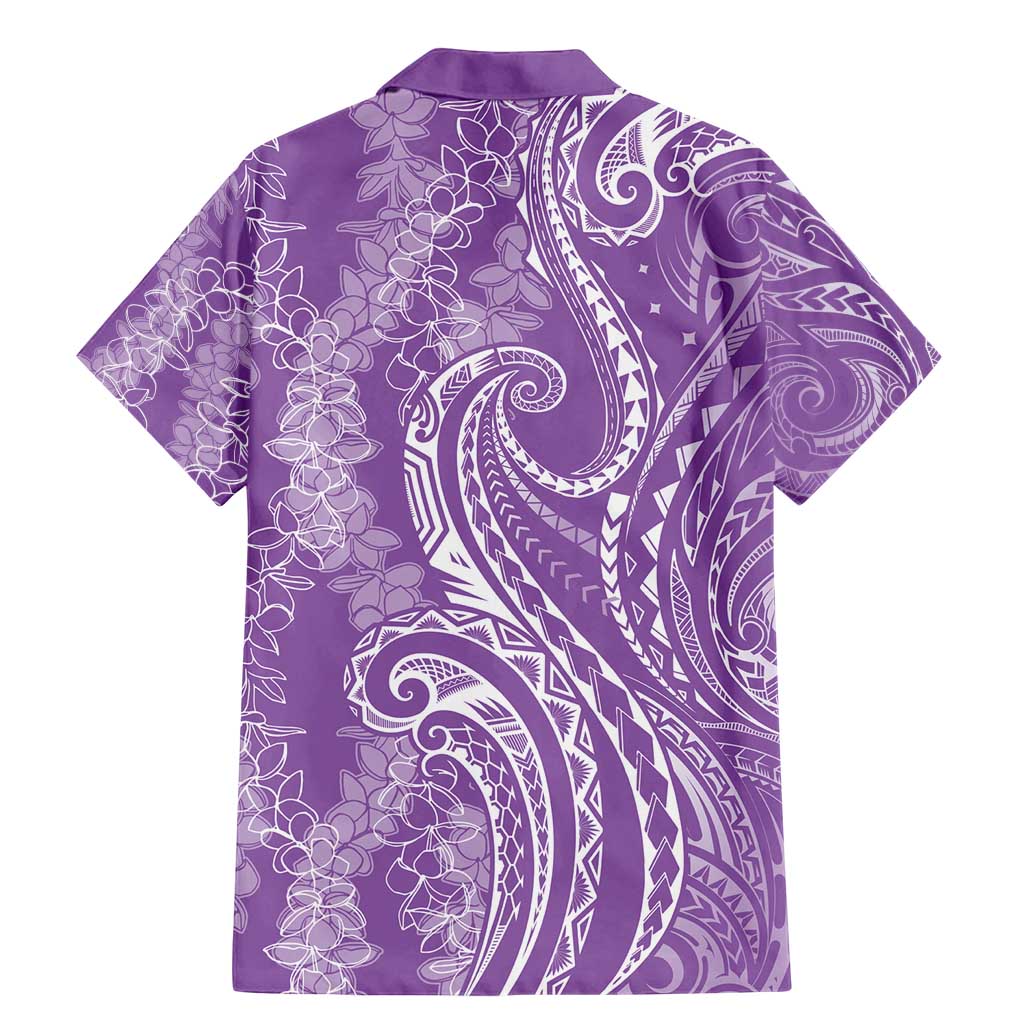 Polynesia Plumeria Lei Family Matching Mermaid Dress and Hawaiian Shirt Periwinkle Curves Motif