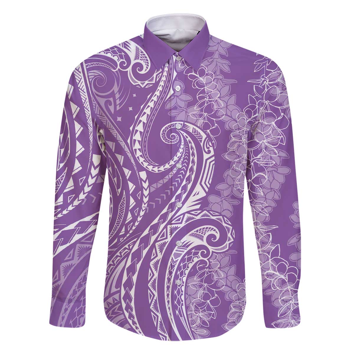 Polynesia Plumeria Lei Family Matching Off The Shoulder Long Sleeve Dress and Hawaiian Shirt Periwinkle Curves Motif