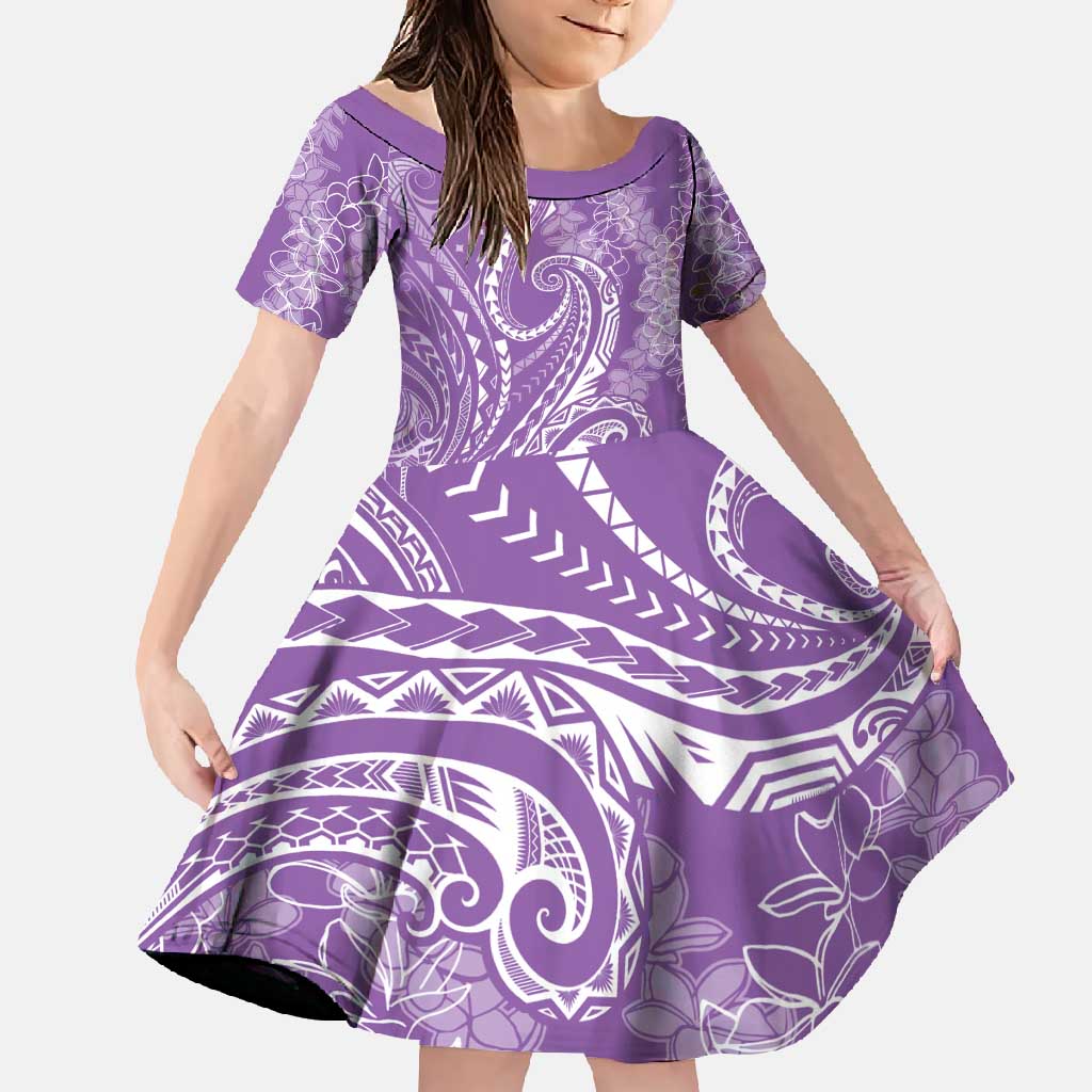 Polynesia Plumeria Lei Family Matching Off Shoulder Maxi Dress and Hawaiian Shirt Periwinkle Curves Motif
