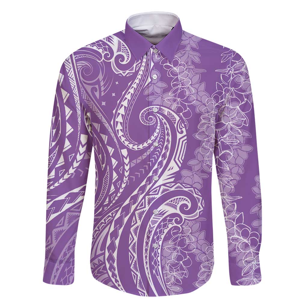 Polynesia Plumeria Lei Family Matching Off Shoulder Maxi Dress and Hawaiian Shirt Periwinkle Curves Motif