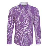 Polynesia Plumeria Lei Family Matching Puletasi and Hawaiian Shirt Periwinkle Curves Motif LT7 Dad's Shirt - Long Sleeve Periwinkle - Polynesian Pride