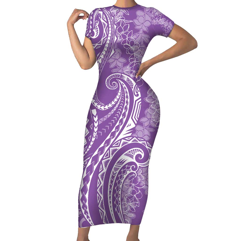 Polynesia Plumeria Lei Family Matching Short Sleeve Bodycon Dress and Hawaiian Shirt Periwinkle Curves Motif