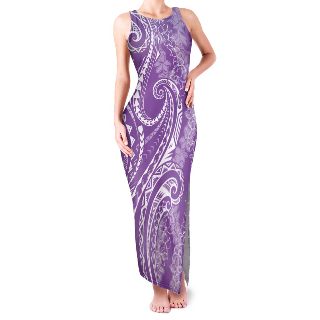 Polynesia Plumeria Lei Family Matching Tank Maxi Dress and Hawaiian Shirt Periwinkle Curves Motif
