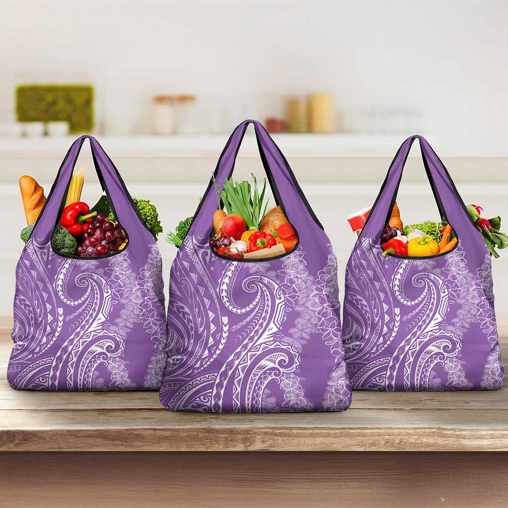 Polynesia Plumeria Lei Grocery Bag Periwinkle Curves Motif LT7 3-pack One Size Periwinkle - Polynesian Pride