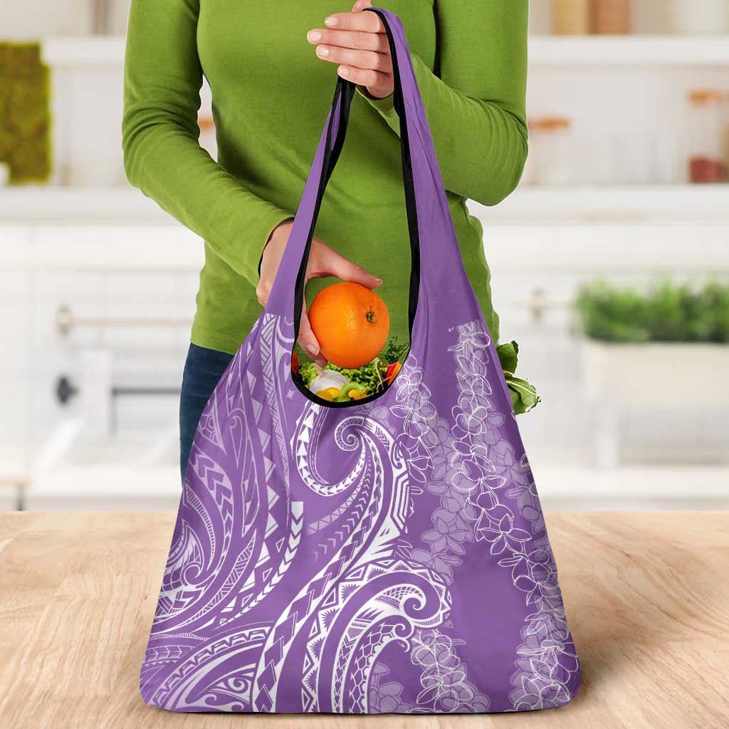 Polynesia Plumeria Lei Grocery Bag Periwinkle Curves Motif LT7 - Polynesian Pride