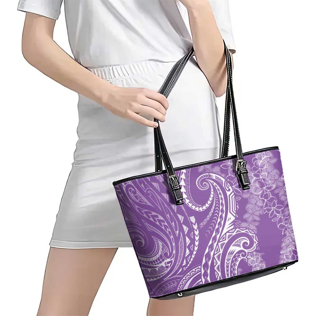 Polynesia Plumeria Lei Leather Tote Bag Periwinkle Curves Motif