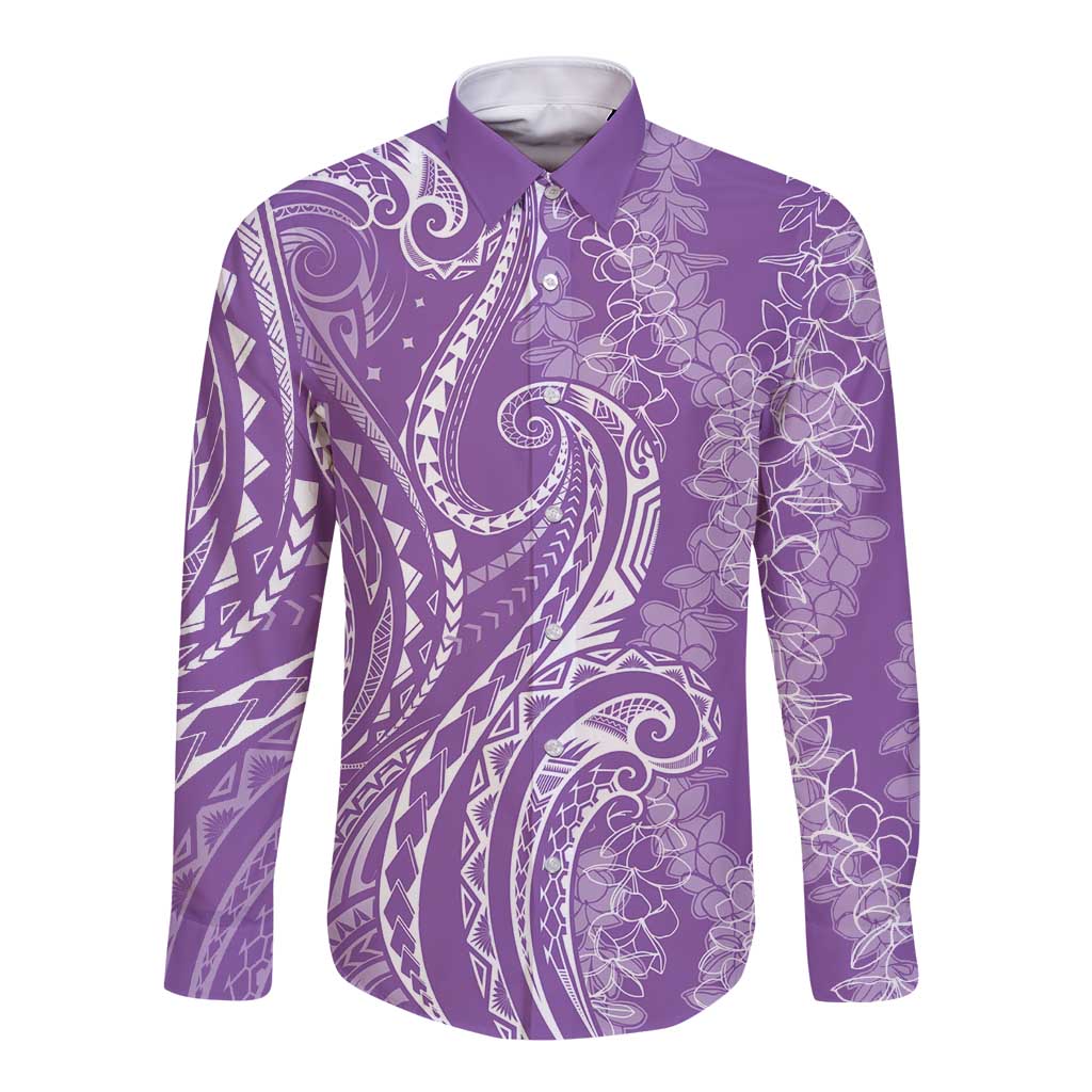 Polynesia Plumeria Lei Long Sleeve Button Shirt Periwinkle Curves Motif LT7 Unisex Periwinkle - Polynesian Pride