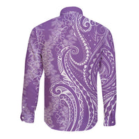 Polynesia Plumeria Lei Long Sleeve Button Shirt Periwinkle Curves Motif LT7 - Polynesian Pride