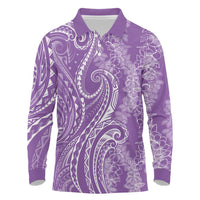 Polynesia Plumeria Lei Long Sleeve Polo Shirt Periwinkle Curves Motif