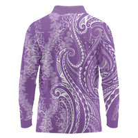 Polynesia Plumeria Lei Long Sleeve Polo Shirt Periwinkle Curves Motif