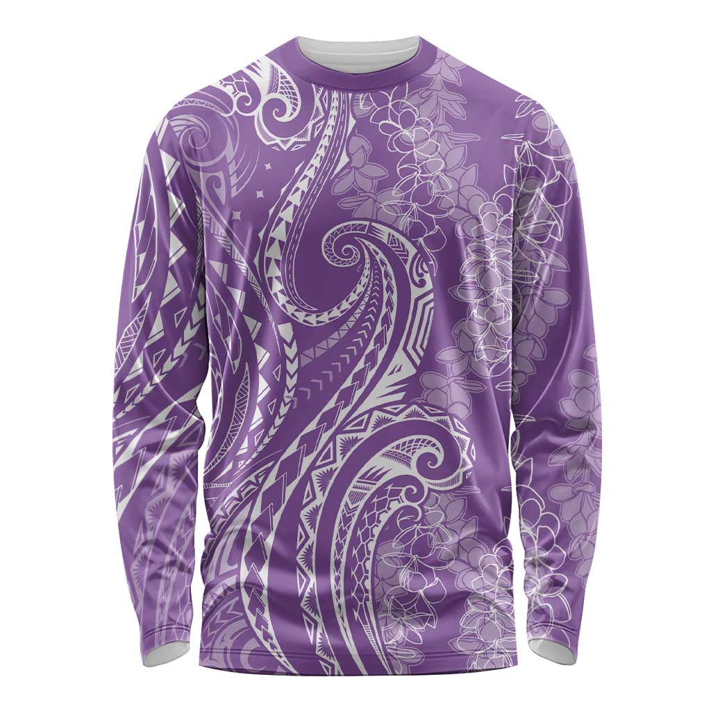 Polynesia Plumeria Lei Long Sleeve Shirt Periwinkle Curves Motif LT7 Unisex Periwinkle - Polynesian Pride