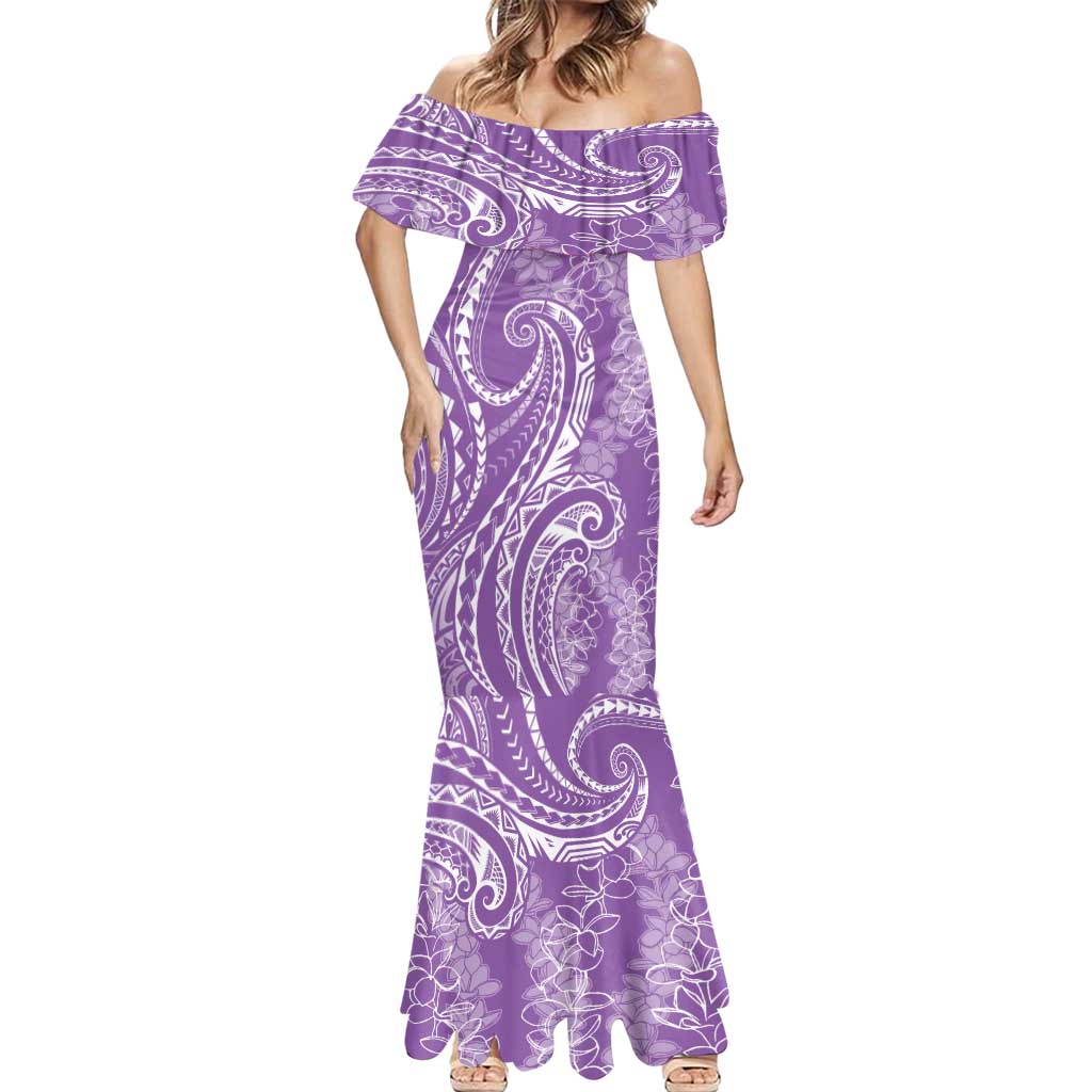 Polynesia Plumeria Lei Mermaid Dress Periwinkle Curves Motif