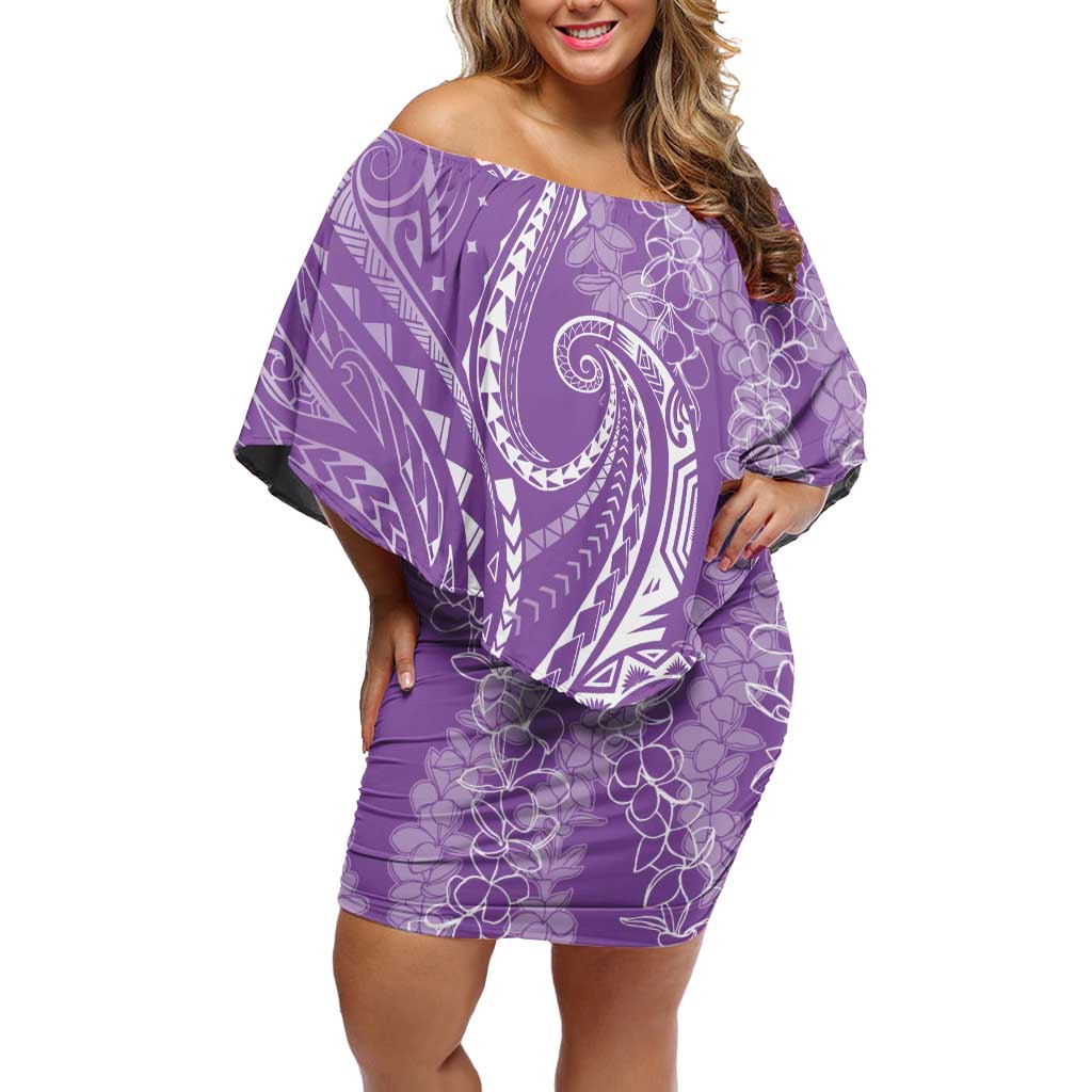 Polynesia Plumeria Lei Off Shoulder Short Dress Periwinkle Curves Motif